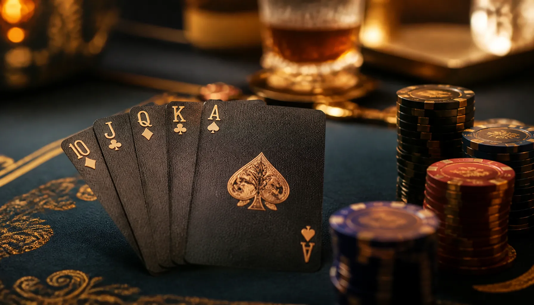 A gleaming golden spinning top rests on a dark marble surface, bathed in warm cinematic light with bokeh highlights