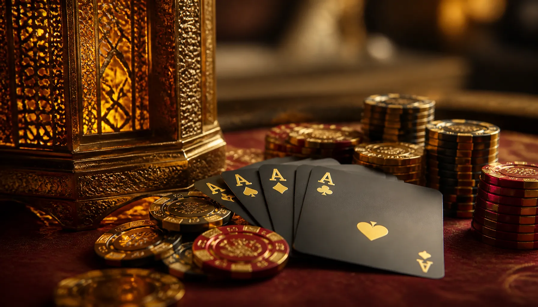 A gleaming golden spinning top rests on a dark marble surface, bathed in warm cinematic light with bokeh highlights